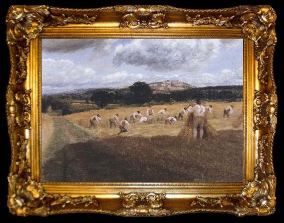 framed  George Robert Lewis Dynedor Hill,Herefordshire,Harvest field with reapers (mk47), ta009-2